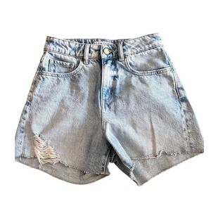Icon Denim Shorts High Rise Womens 24 Light Wash Distressed Jean Jort
